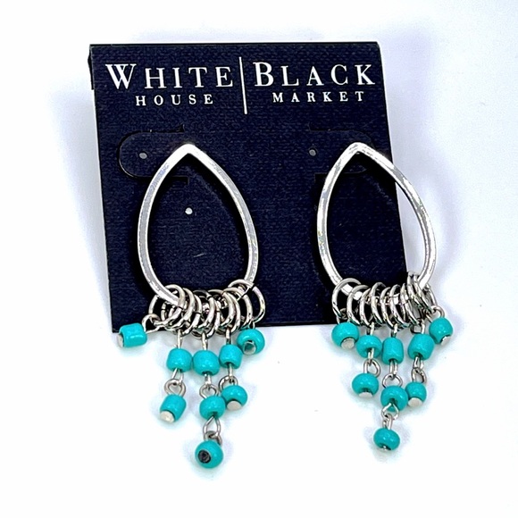 White House Black Market Silver Earrings with Turquoise Beads - Picture 2 of 2